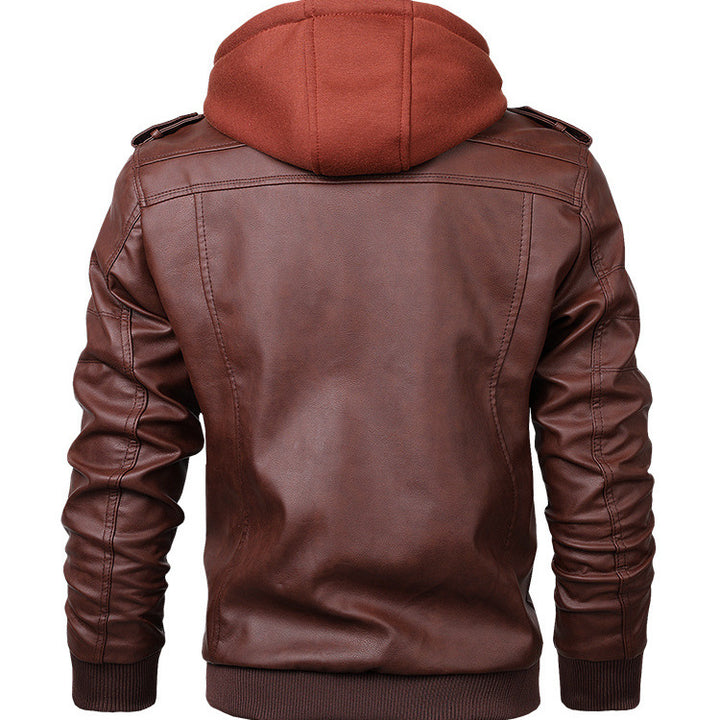 Herren Modische Lederjacke mit abnehmbarer Kapuze – Valtoré