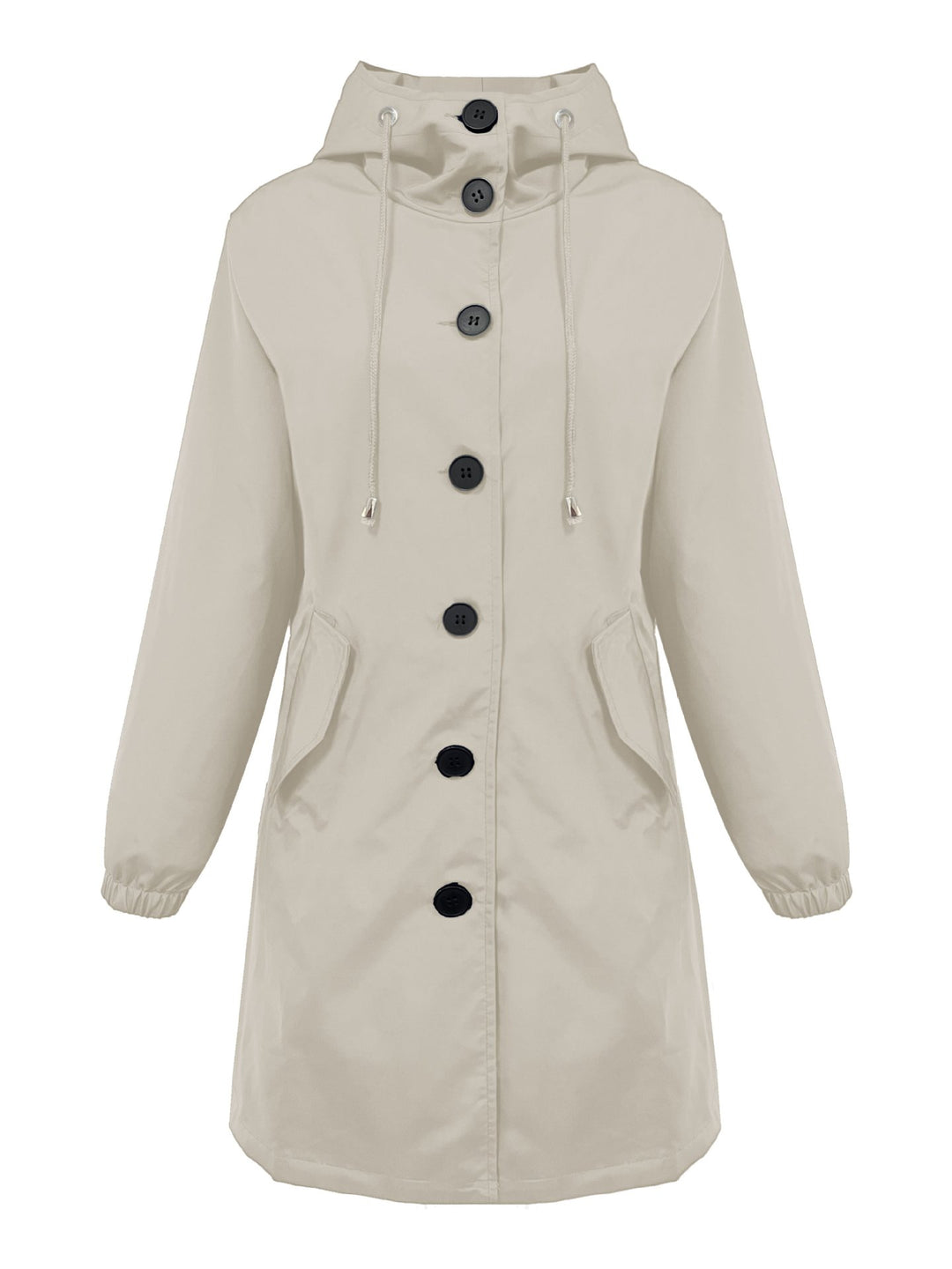 Damen nan leichter Regenparka mit Kapuze, überlanger Knopfleiste, Tunnelzug und aufgesetzten Taschen Echo Archiv