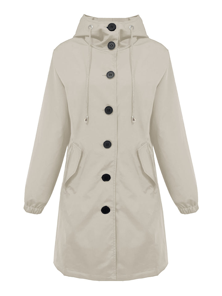 Damen nan leichter Regenparka mit Kapuze, überlanger Knopfleiste, Tunnelzug und aufgesetzten Taschen Echo Archiv