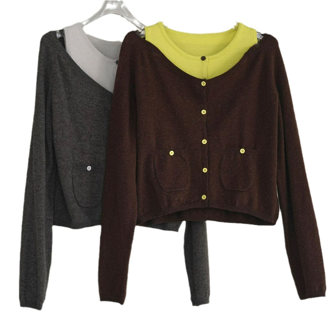 Damen Off-Shoulder Feinstrick-Cardigan mit Eingrifftaschen Echoarchiv