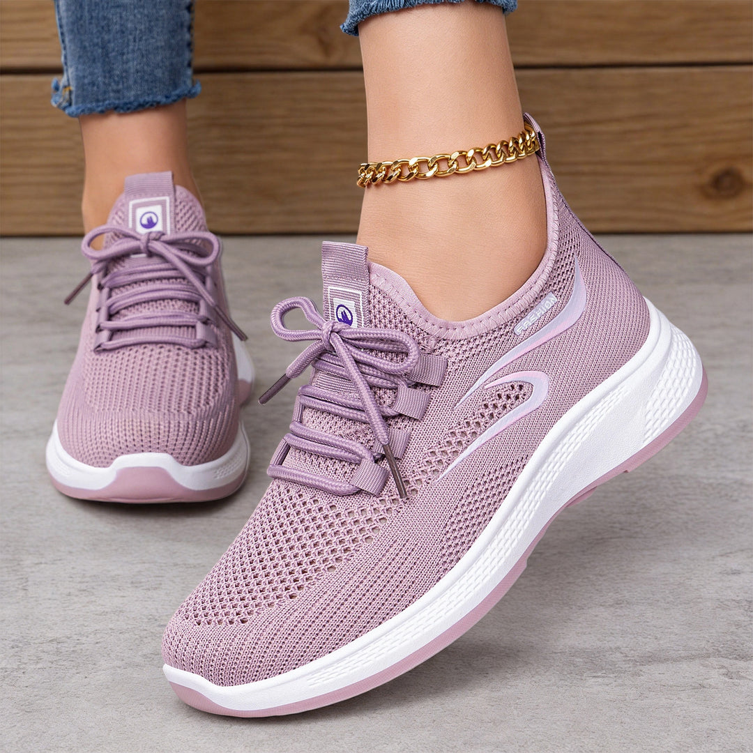 Damen nan atmungsaktiver Strick-Freizeitsneaker mit elastischer Schnürung und stoßabsorbierender Keilsohle Echo Archiv