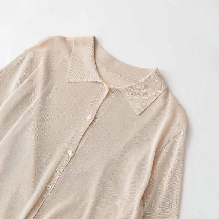 Damen Leichter Strick-Cardigan mit Hemdkragen und Knopfleiste Echo Archiv