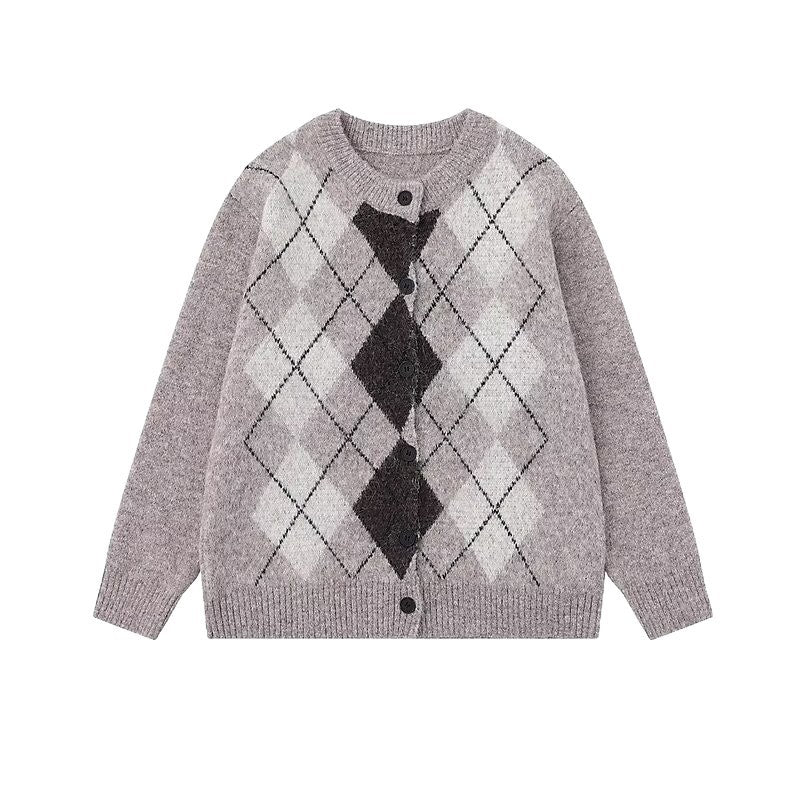 Damen Grobstrickjacke mit modernem Karomuster Echoarchiv
