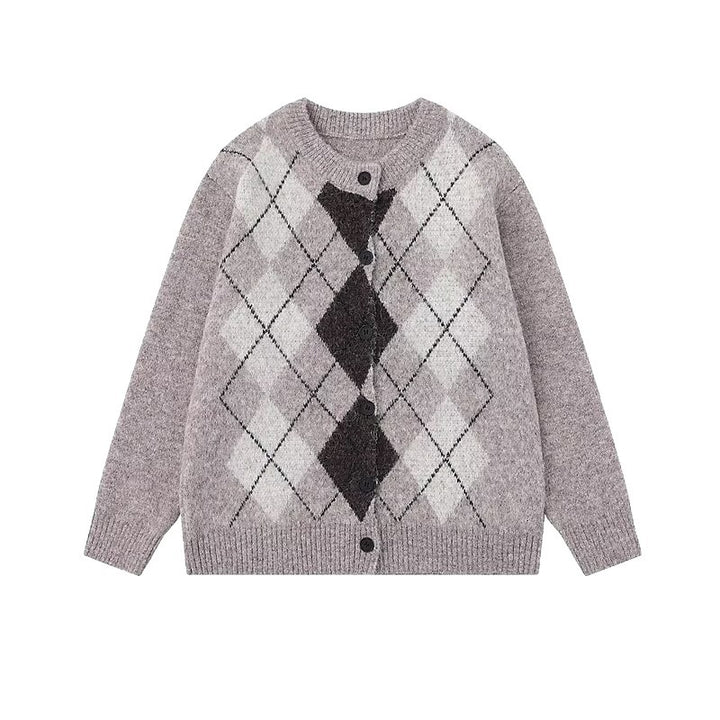 Damen Grobstrickjacke mit modernem Karomuster Echoarchiv