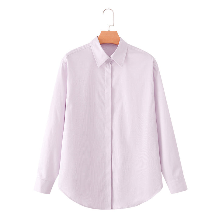 Damen Klassische Oversize-Hemdbluse mit verdeckter Knopfleiste und abgerundetem Saum Echo Archiv
