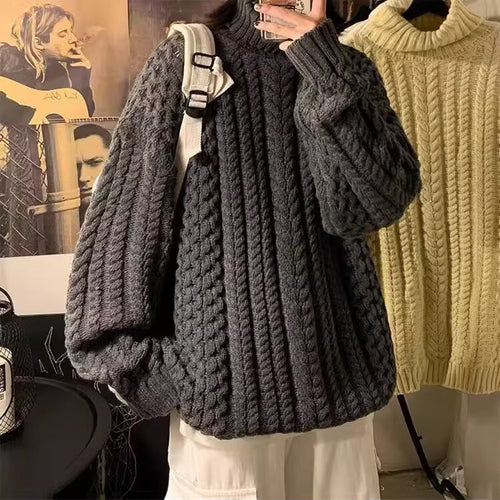 Damen Grobstrickpullover mit hohem Kragen und Zopfmuster Echoarchiv