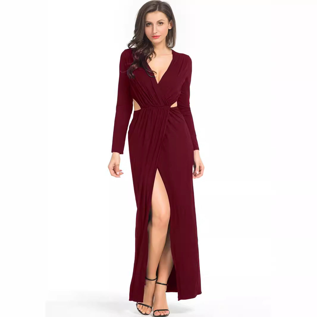 Damen Elegantes Jersey-Maxikleid im Wickelstil mit tiefem V‑Ausschnitt und tailliertem Gummibund Echoarchiv