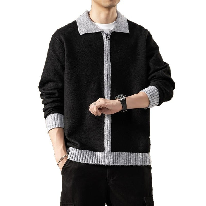 Herren Strickjacke mit durchgehendem Reißverschluss und kontrastgeripptem Saum Echo Archiv