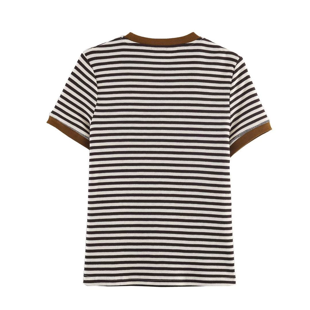 Damen gestreiftes T-Shirt mit kontrastierenden Ärmeln Echo Archiv