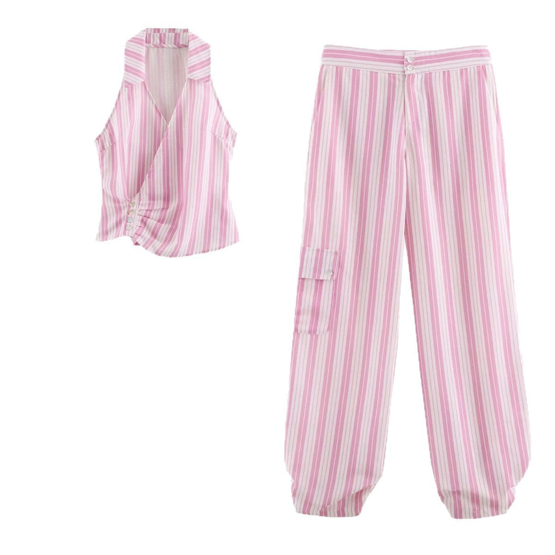 Damen Gestreifte weite Cargo-Hose mit hohem Bund Echo Archiv