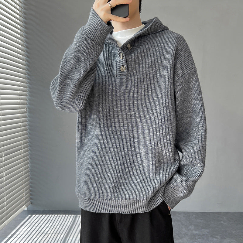 Herren Strickpullover mit Knopfleiste und Kapuze Echoarchiv