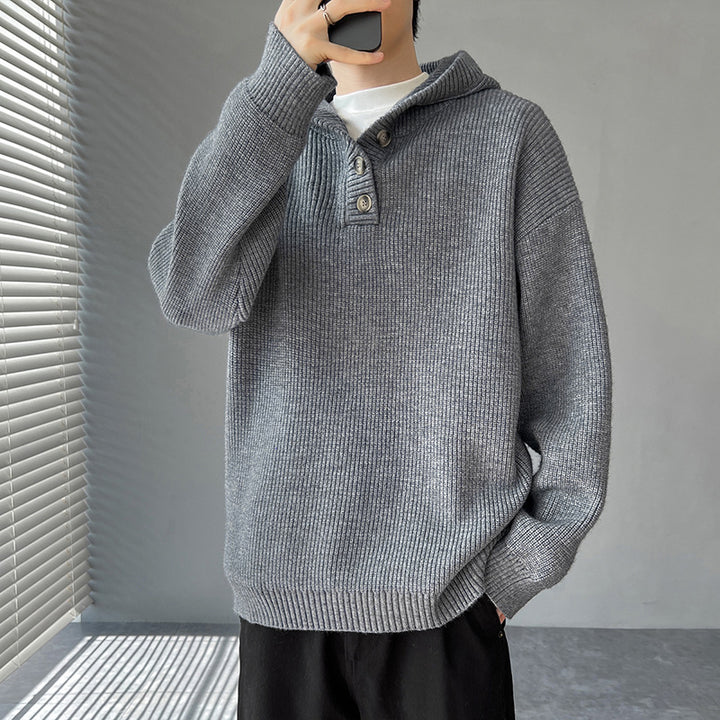 Herren Strickpullover mit Knopfleiste und Kapuze Echoarchiv
