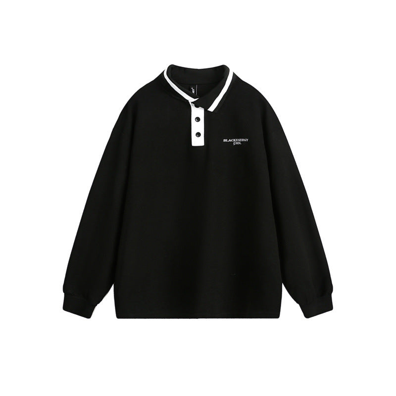 Unisex Oversize Polo-Sweatshirt mit Kontrast-Knopfleiste und Rippbündchen Echoarchiv