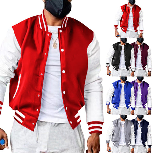 Herren Varsity-Jacke mit farblich abgesetzten Ärmeln und seitlichen Taschen Echoarchiv
