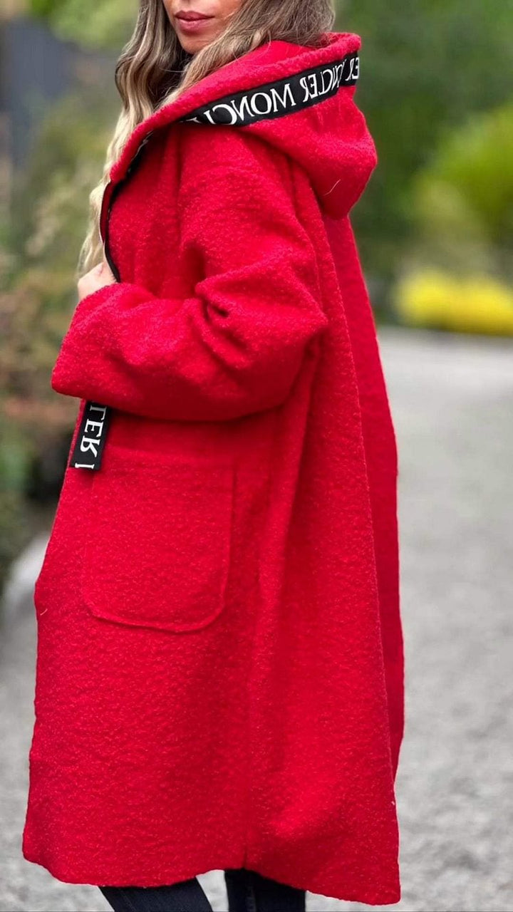 Damen Modischer Oversized-Fleece-Mantel mit praktischen Taschen und Kapuze Echoarchiv