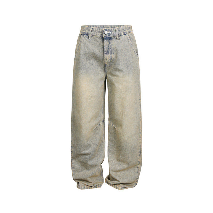 Damen Weite High‑Waist Baggy-Jeans mit Used-Waschung und Knie-Paneelen Echoarchiv