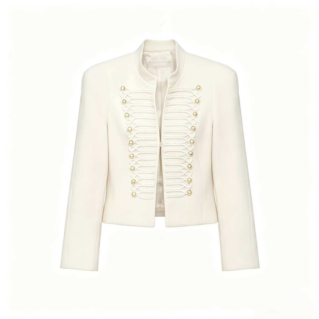 Damen Cropped Blazer im Husarenstil mit Stehkragen, Zierkordeln und Messingknöpfen Echo Archiv