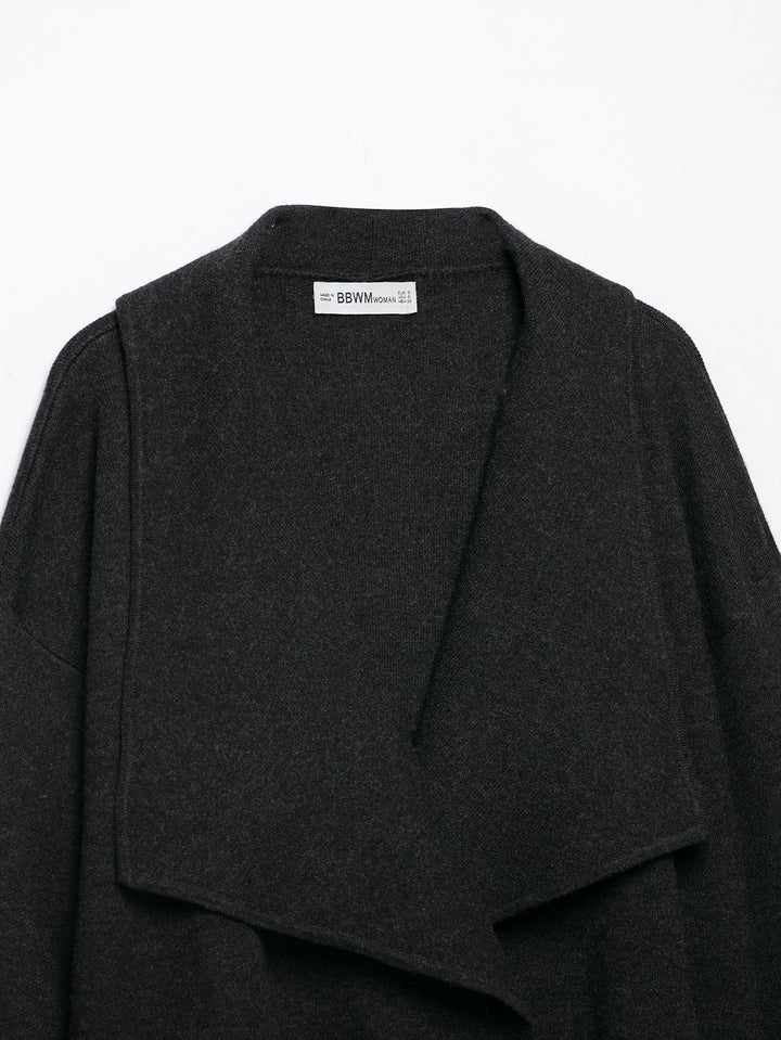 Damen Kurz geschnittener offener Wollmix-Cardigan mit großem Schalkragen und kastiger Cropped‑Silhouette Echoarchiv