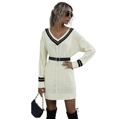 Damen Lässiges Strickkleid mit V-Ausschnitt Echo Archiv