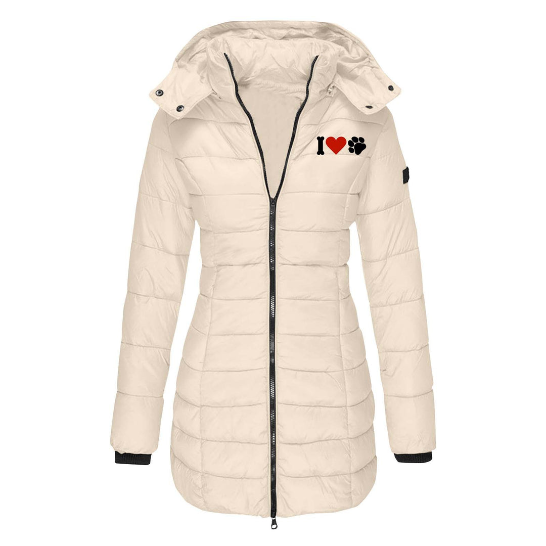 Damen nan gesteppte Steppjacke mit Kapuze, taillierter Silhouette und Herz-Pfoten-Print Echo Archiv