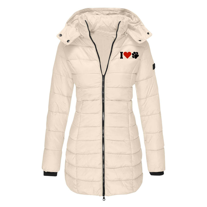 Damen nan gesteppte Steppjacke mit Kapuze, taillierter Silhouette und Herz-Pfoten-Print Echo Archiv