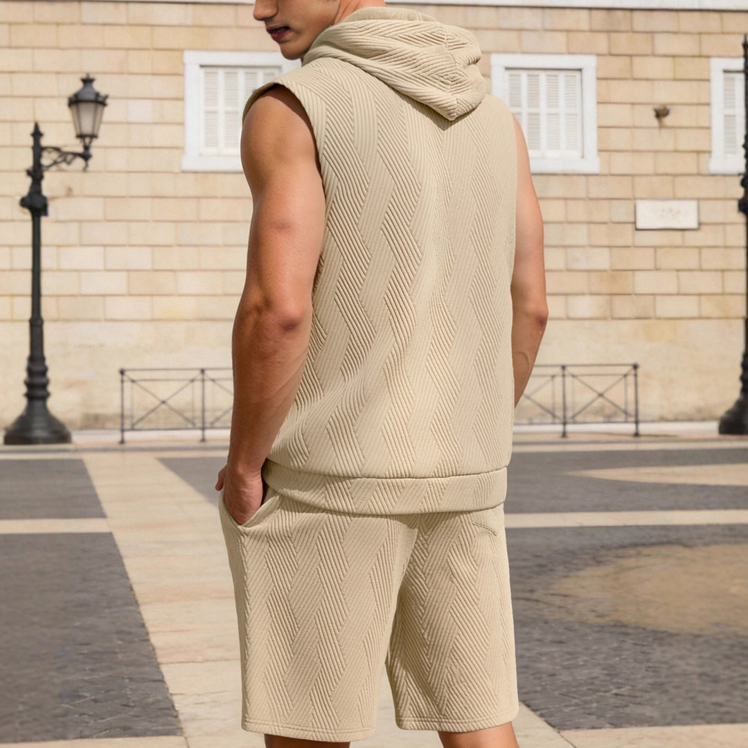 Herren nan ärmelloses Kapuzen-Lounge-Set aus strukturierter Baumwollmischung mit Kängurutasche und elastischer Freizeithose Echo Archiv