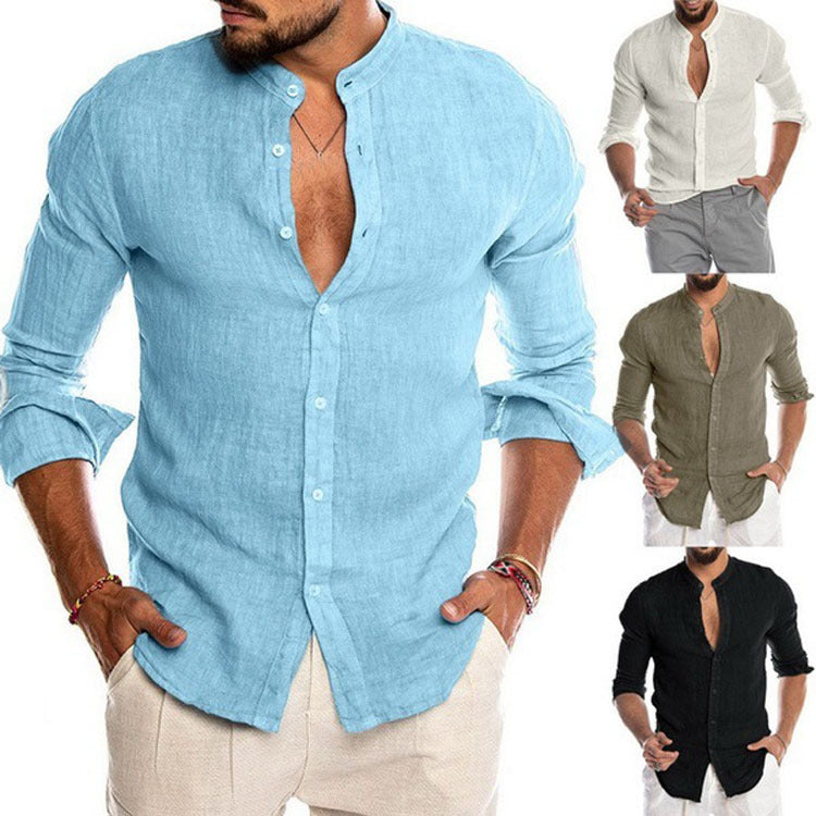 Herren Leinenhemd mit modernem Henley-Ausschnitt und Struktur Echoarchiv