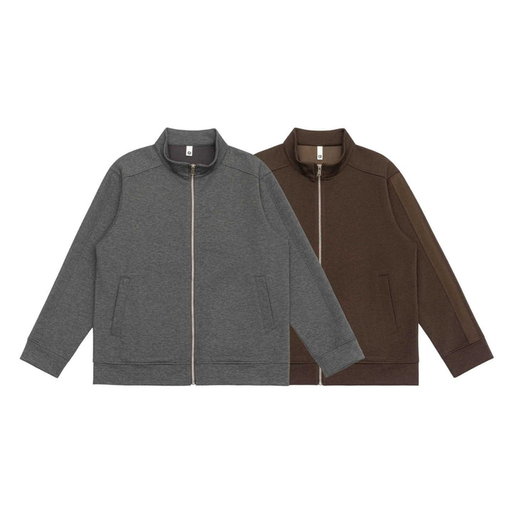 Herren Sweatjacke mit Stehkragen, durchgehendem Reißverschluss und kontrastierten Ärmeleinsätzen Echoarchiv