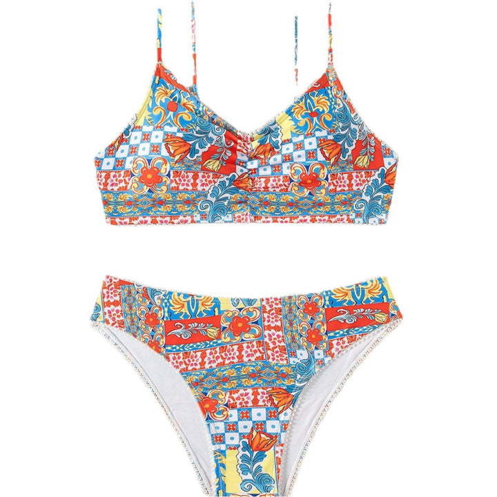 Damen Bikini mit buntem Patchwork-Muster und hohem Bund Echo Archiv