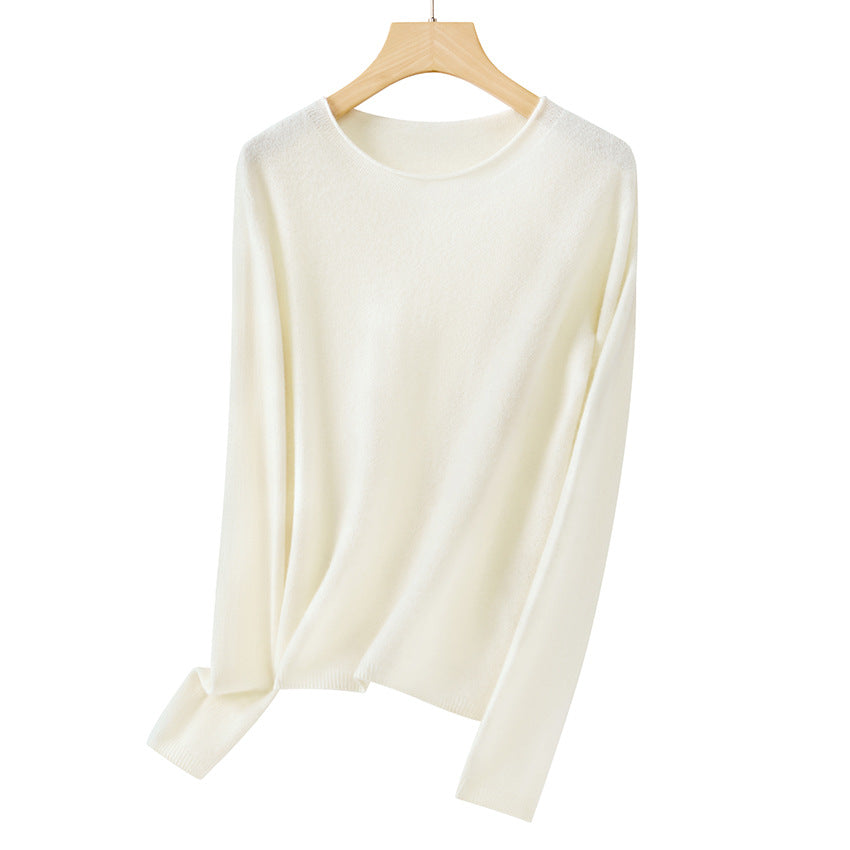 Damen Feiner ultraleichter Rundhalspullover aus Mikrofaser-Feinstrick mit minimalistischer Silhouette Echoarchiv