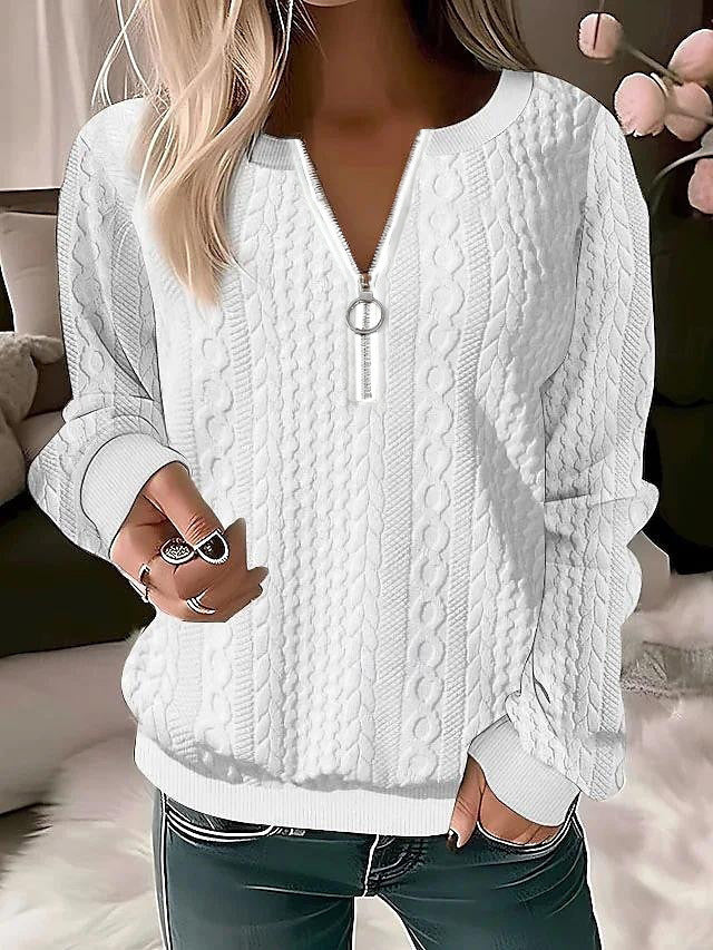 Damen Strickpullover mit Zopfmuster und halbem Reißverschluss Echoarchiv