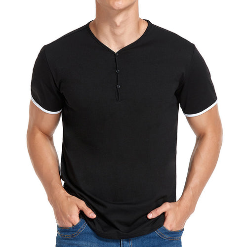 Herren Kurzarm Henley-T-Shirt mit modischem Stehkragen und detailreicher Knopfleiste Echoarchiv