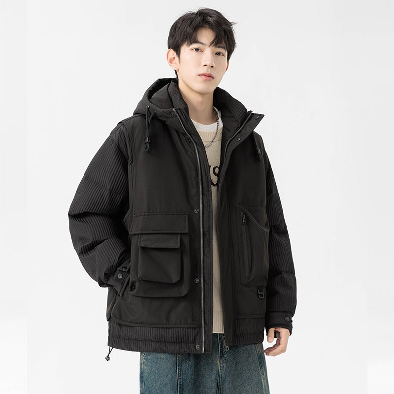 Herren Gepolsterte Winterjacke mit Kapuze, gesteppte Ärmel und Cargo-Taschen Echo Archiv