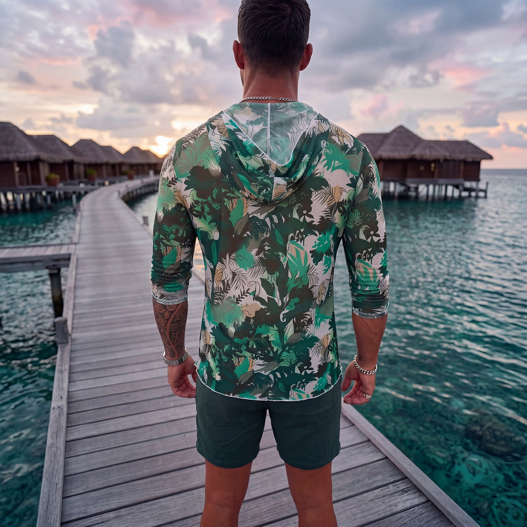Herren Langarm-Badeoberteil mit floralem Design Echo Archiv
