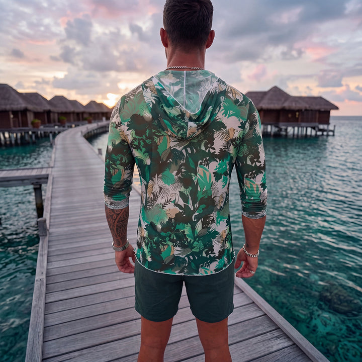 Herren Langarm-Badeoberteil mit floralem Design Echo Archiv