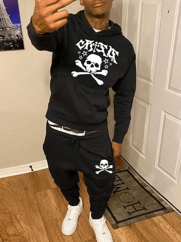 Herren Hoodie und Jogginghose Set mit auffälligem Totenkopf-Design Echoarchiv