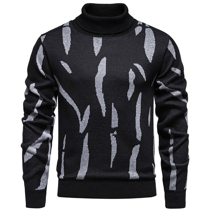 Herren Strukturierter Rollkragenpullover mit abstraktem Jacquardmuster und gerippten Abschlüssen Echo Archiv