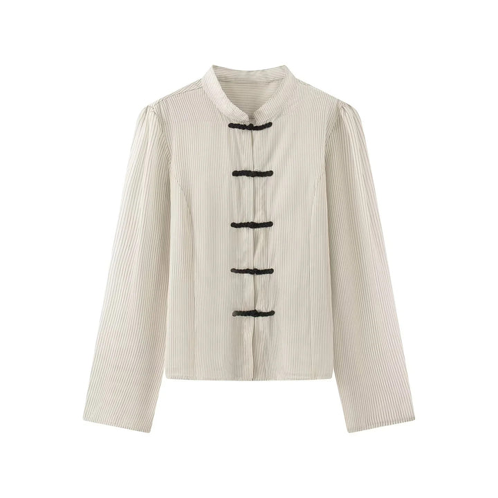 Damen taillierte chinesisch inspirierte Jacke mit Stehkragen und Zierknotenverschlüssen – Célinea