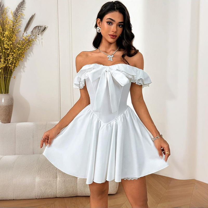 Damen Off-Shoulder Kleid mit verspieltem Schleifendetail Echo Archiv