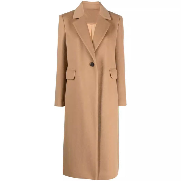 Damen Einreihiger Wollmix-Longcoat mit Ein-Knopf‑Verschluss und Pattentaschen Echoarchiv