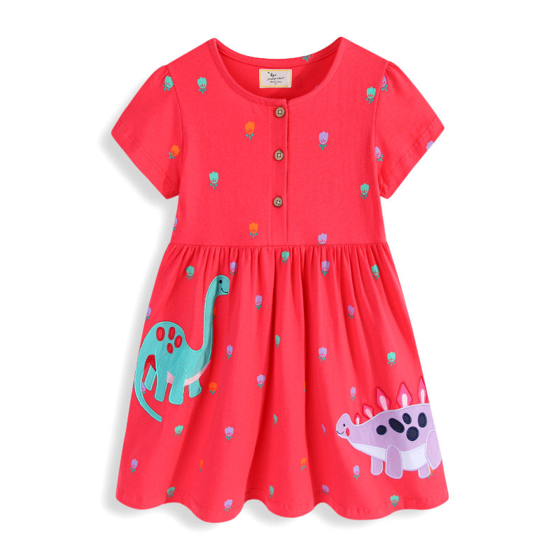 Mädchen Freizeitkleid mit bunten Dinosaurier-Applikationen Echo Archiv