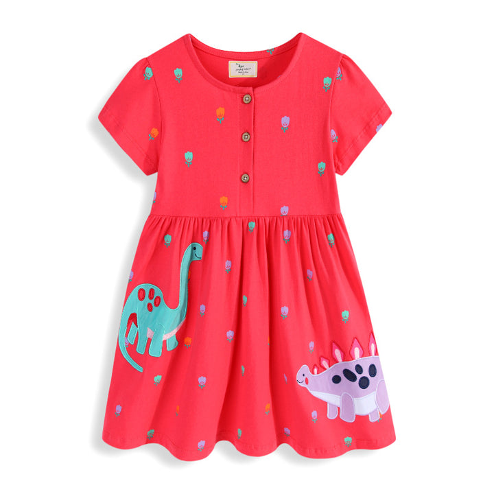 Mädchen Freizeitkleid mit bunten Dinosaurier-Applikationen Echo Archiv