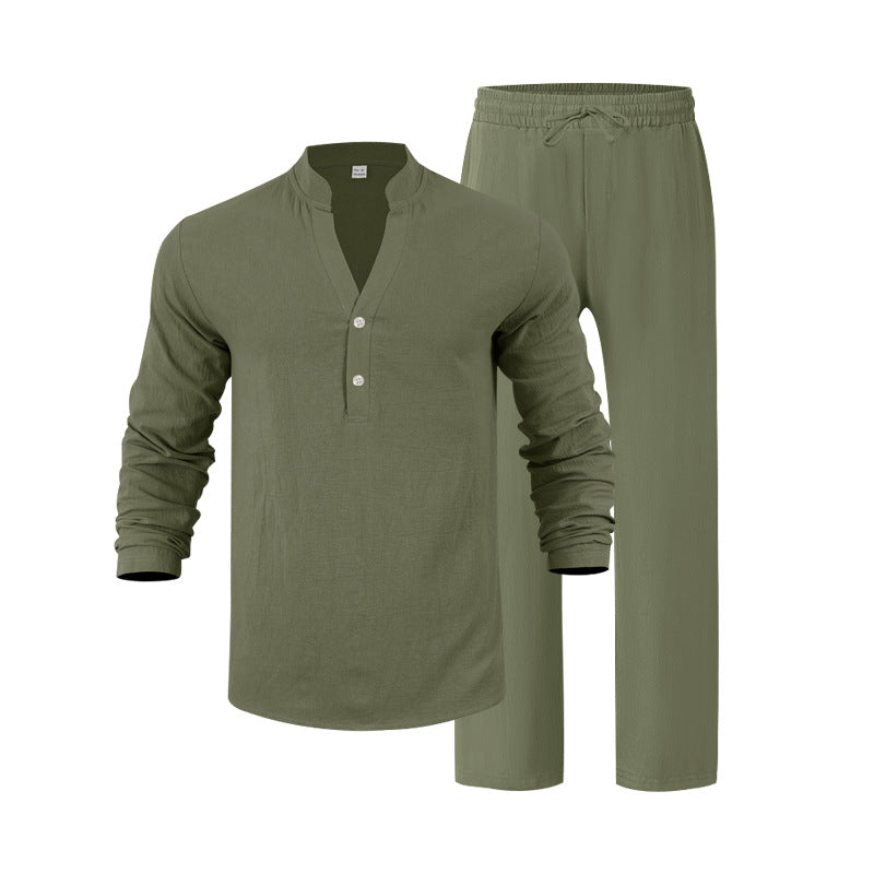 Herren entspannendes Langarm-Hemd & Freizeithose Set Echoarchiv