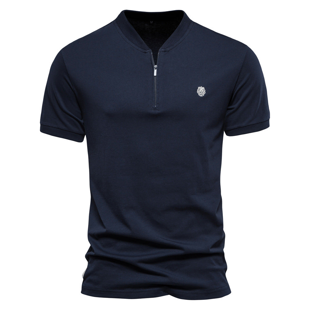 Herren Kurzarm Henley-T-Shirt mit modernem Reißverschluss und hochwertiger Baumwollmischung Echoarchiv