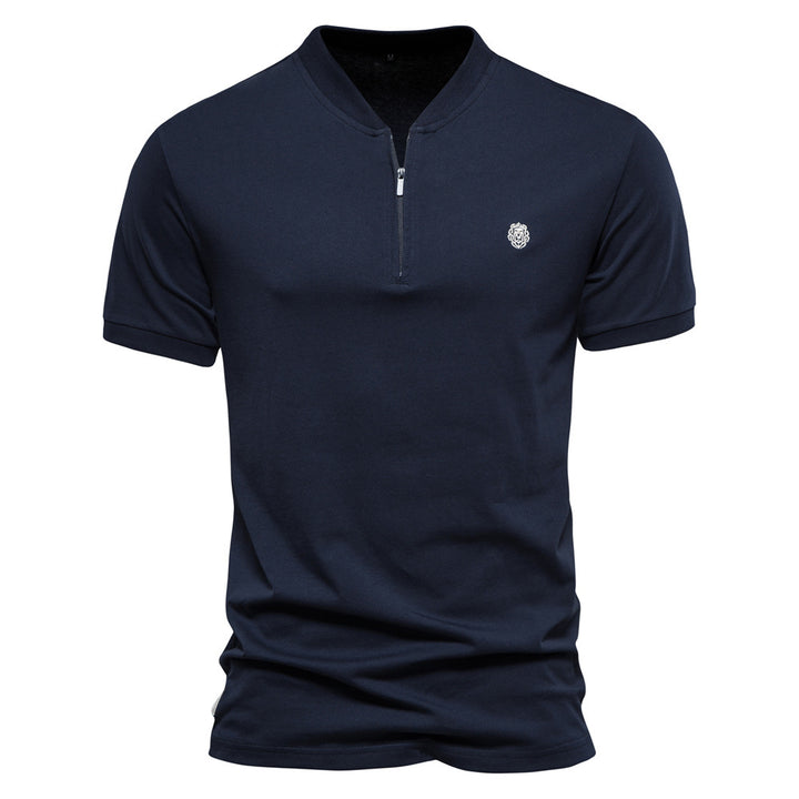 Herren Kurzarm Henley-T-Shirt mit modernem Reißverschluss und hochwertiger Baumwollmischung Echoarchiv