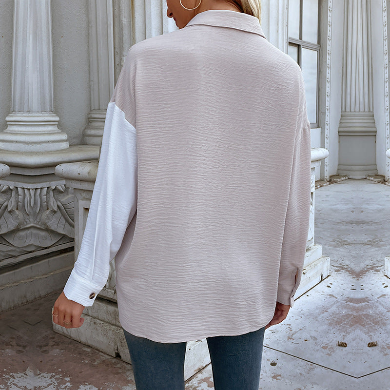 Damen Oversized-Hemdbluse mit Colour-Blocking, Brusttasche und strukturierter Viskosemischung Echoarchiv