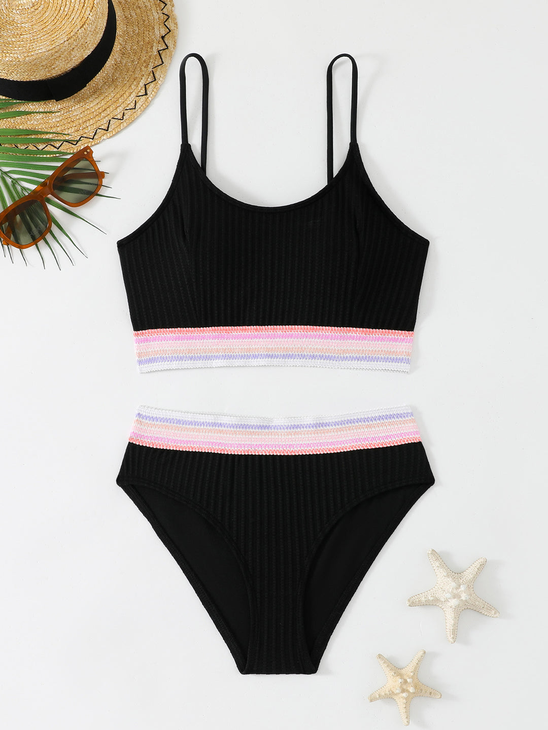 Damen Sportliches Bikini-Set mit modischem Rippdesign und elastischem Bund Echo Archiv