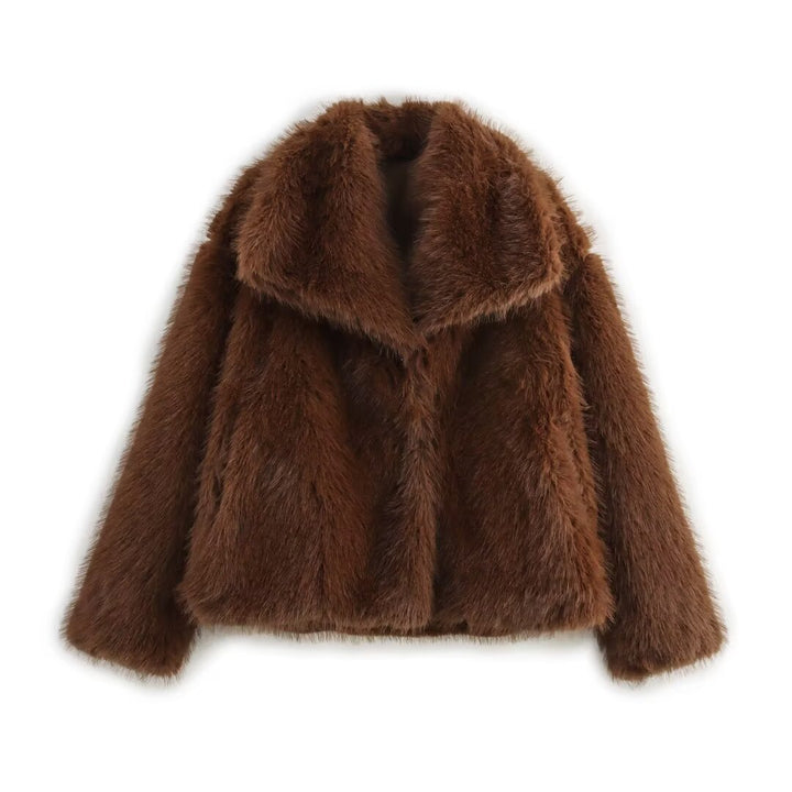 Damen Kurz geschnittener Faux-Fur-Mantel mit voluminösem Schalkragen und geradem Schnitt Echo Archiv