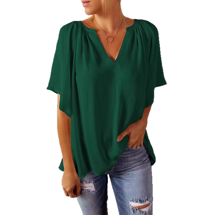 Damen lockeres Blusenshirt mit V-Ausschnitt und luftigen Ärmeln Echo Archiv