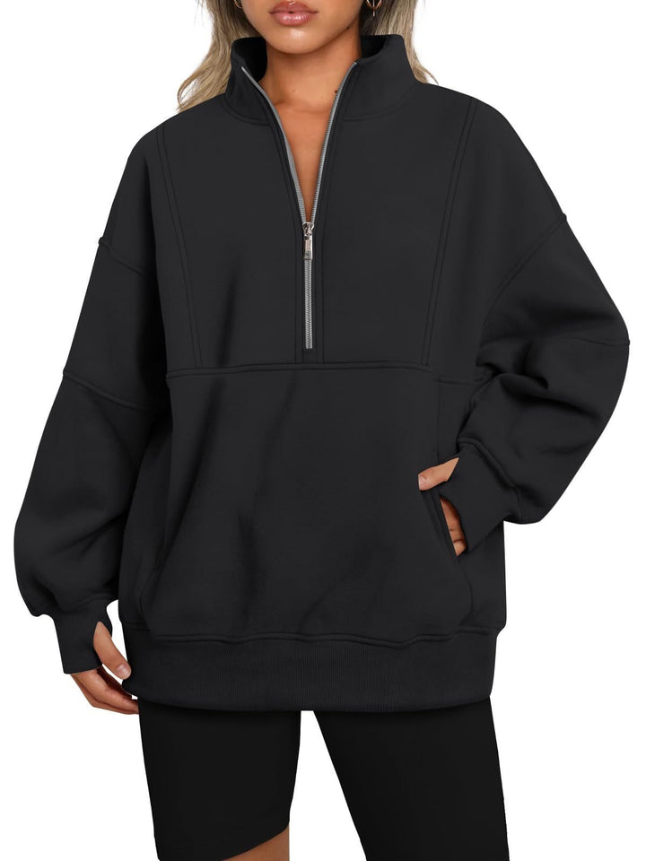 Damen Oversize-Sweatshirt mit halbem Reißverschluss, Stehkragen und Kängurutasche Echo Archiv